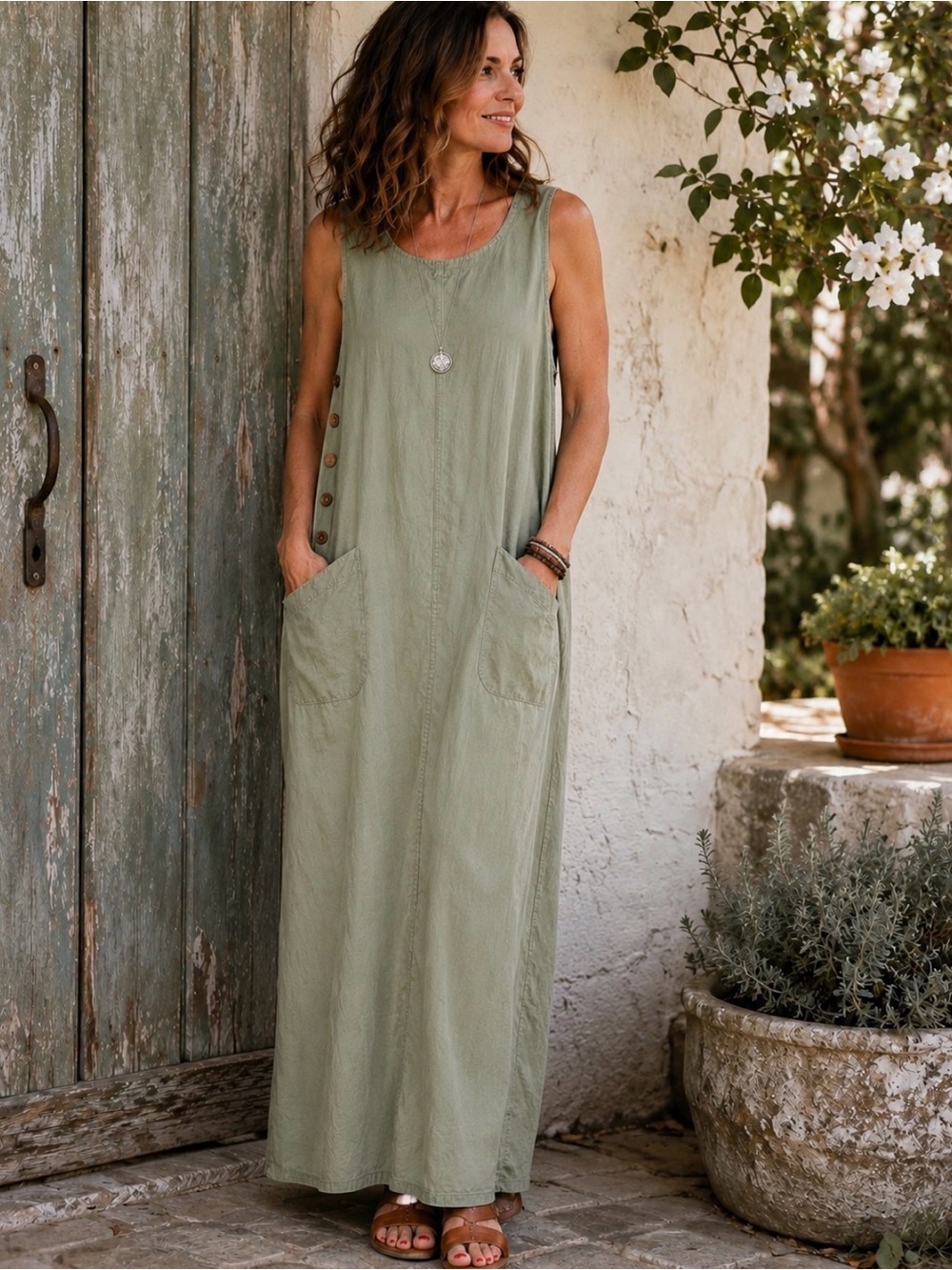 Coldwater Creek 100% Tencel Lyocell Sage Green Midi Dress PXL